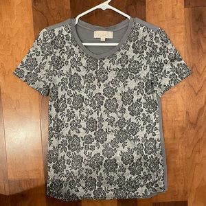 Loft tee with burnout floral pattern grey shimmer